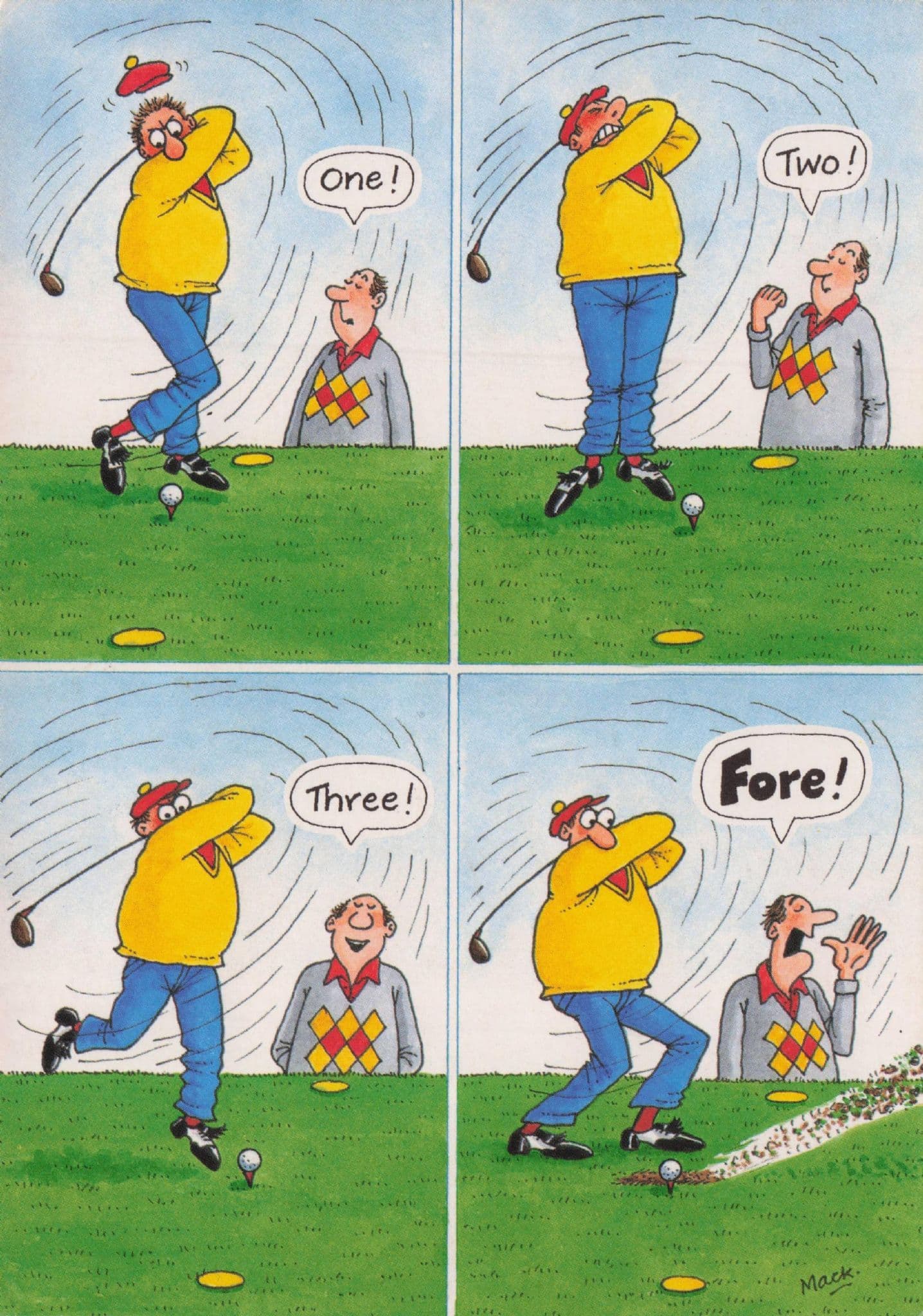 Golf Driving Range Disaster Shot To Green Comic Vintage Postcard
