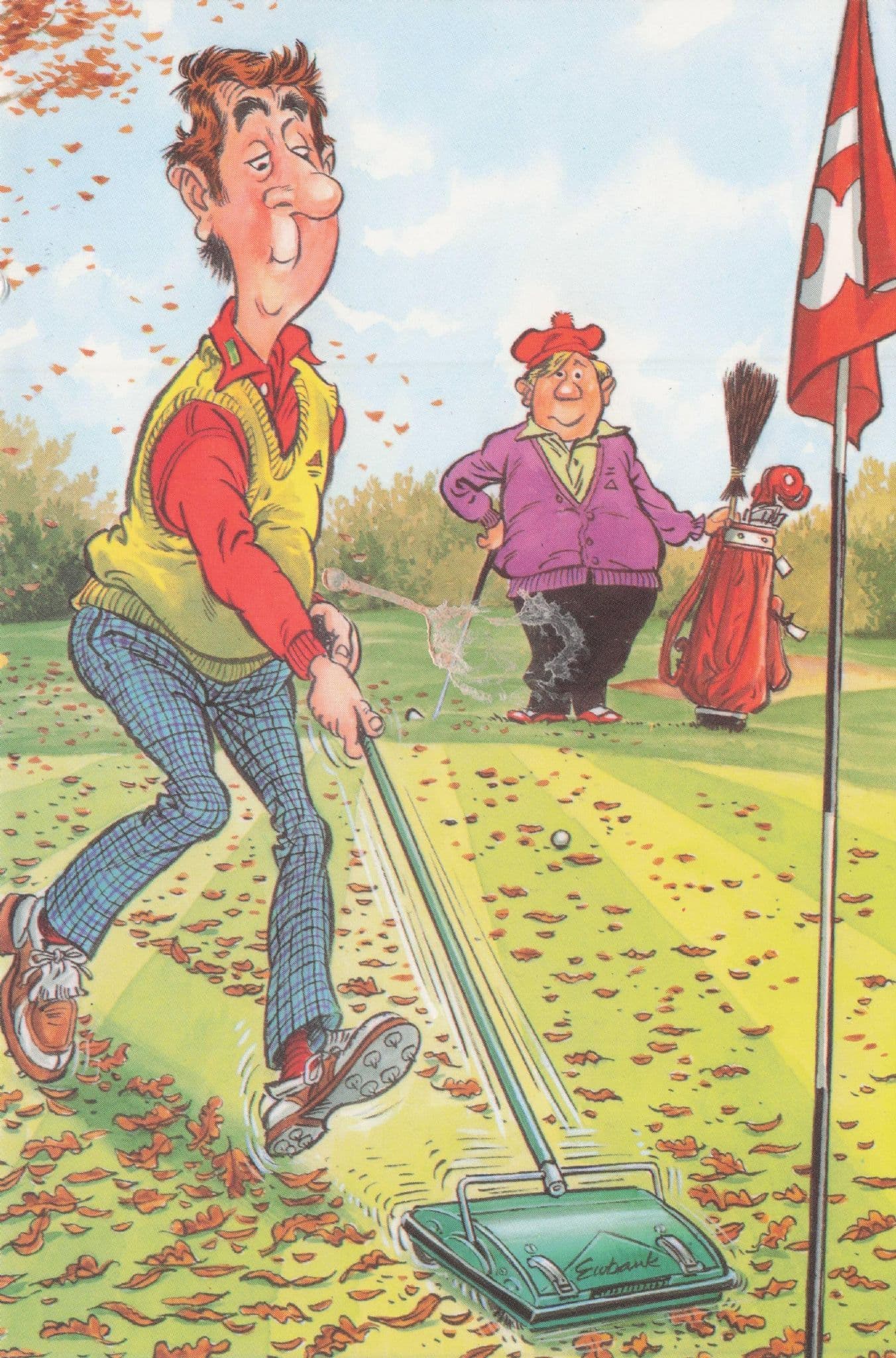 Golf Green Garden Hoover Sweeper Cleaner Gardener Comic Postcard