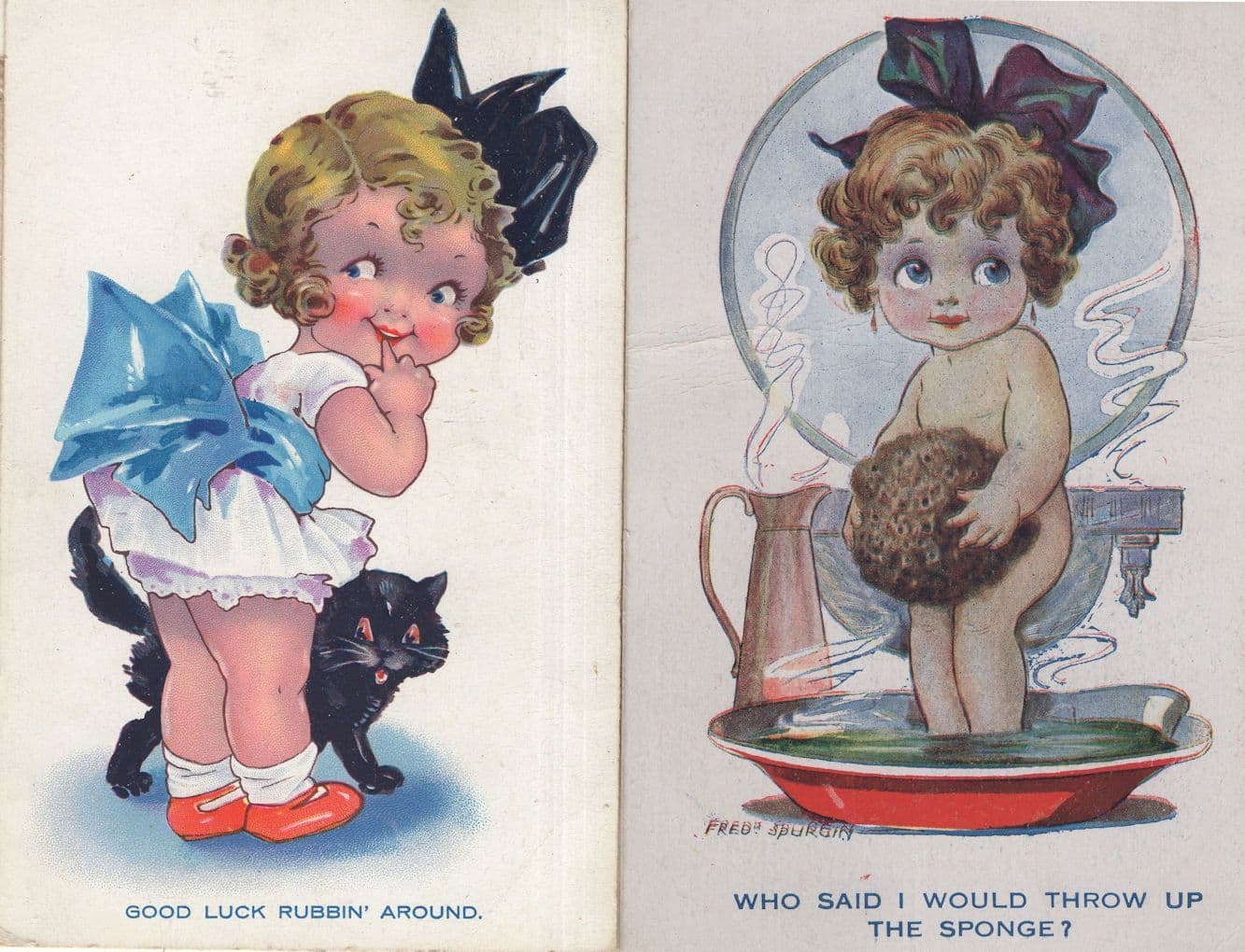 Good Luck Rubbing Around Little Joker Fred Spurgin 2x Comic Postcard s