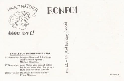 Goodbye Margaret Thatcher John Major Elected Rare Limited Edition Comic Postcard