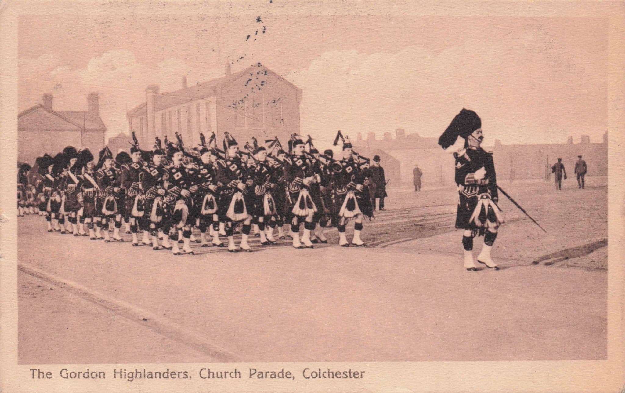 Gordon Highlanders Church Parade Colchester Essex Military Old Postcard