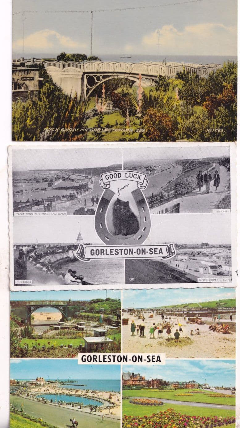 Gorleston On Sea Rock Gardens Lucky Horseshoe Cat 3x Old Postcard s