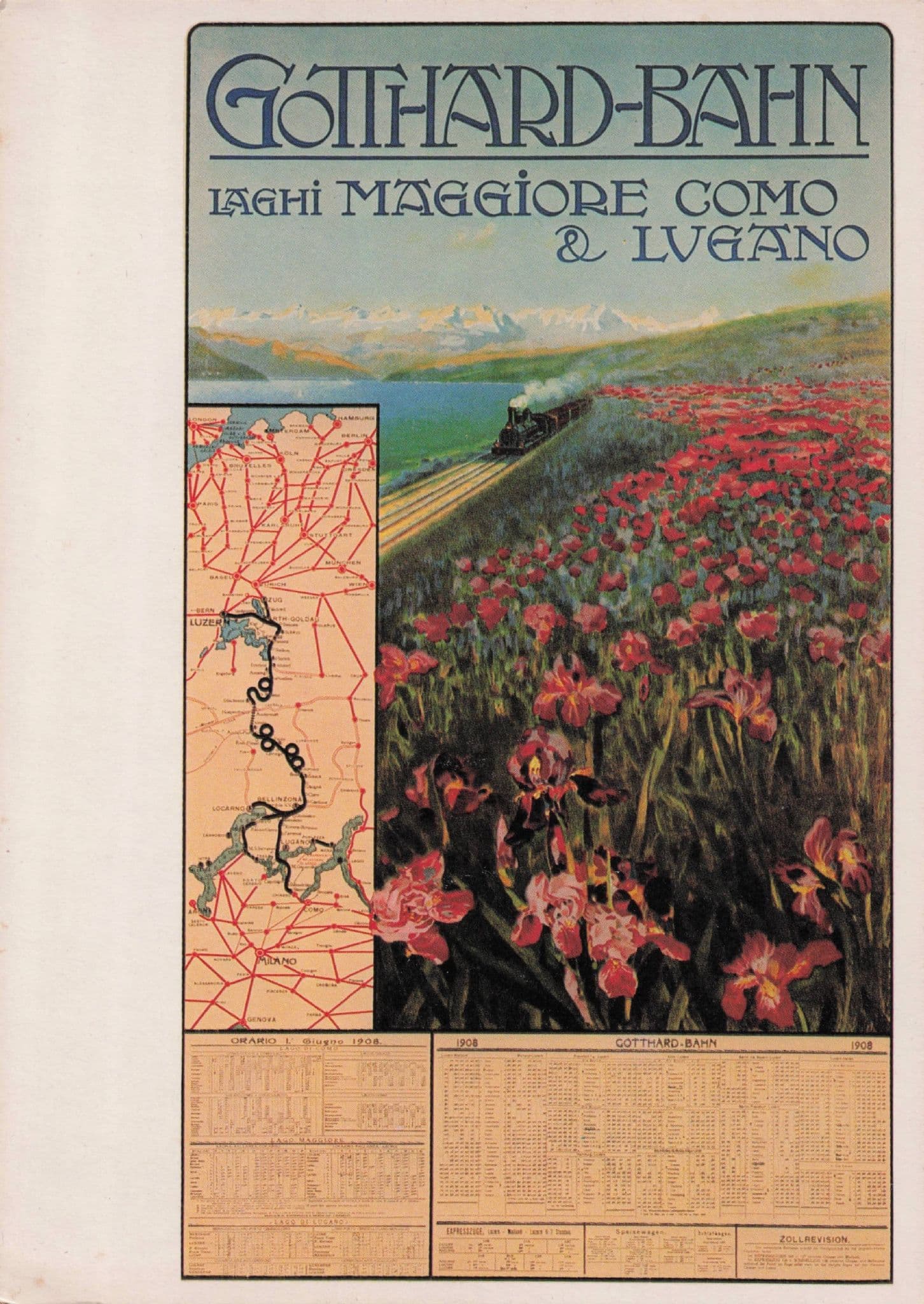 Gothard Bahn Switzerland 1908 Swiss Travel Advertising Poster Postcard