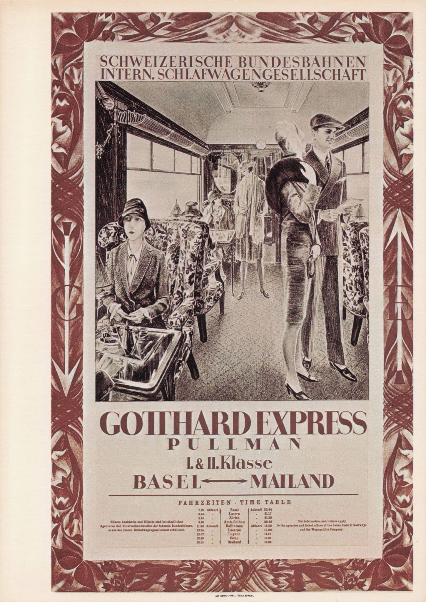 Gothard Express Train 1927 Railway Basel Switzerland Poster Postcard