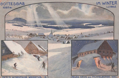 Gottesgab Im Winter Skiing Antique Rare German Postcard
