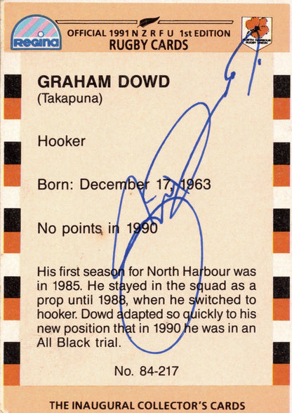 Graham Dowd North Harbour 1991 Hand Signed Rugby Card Photo