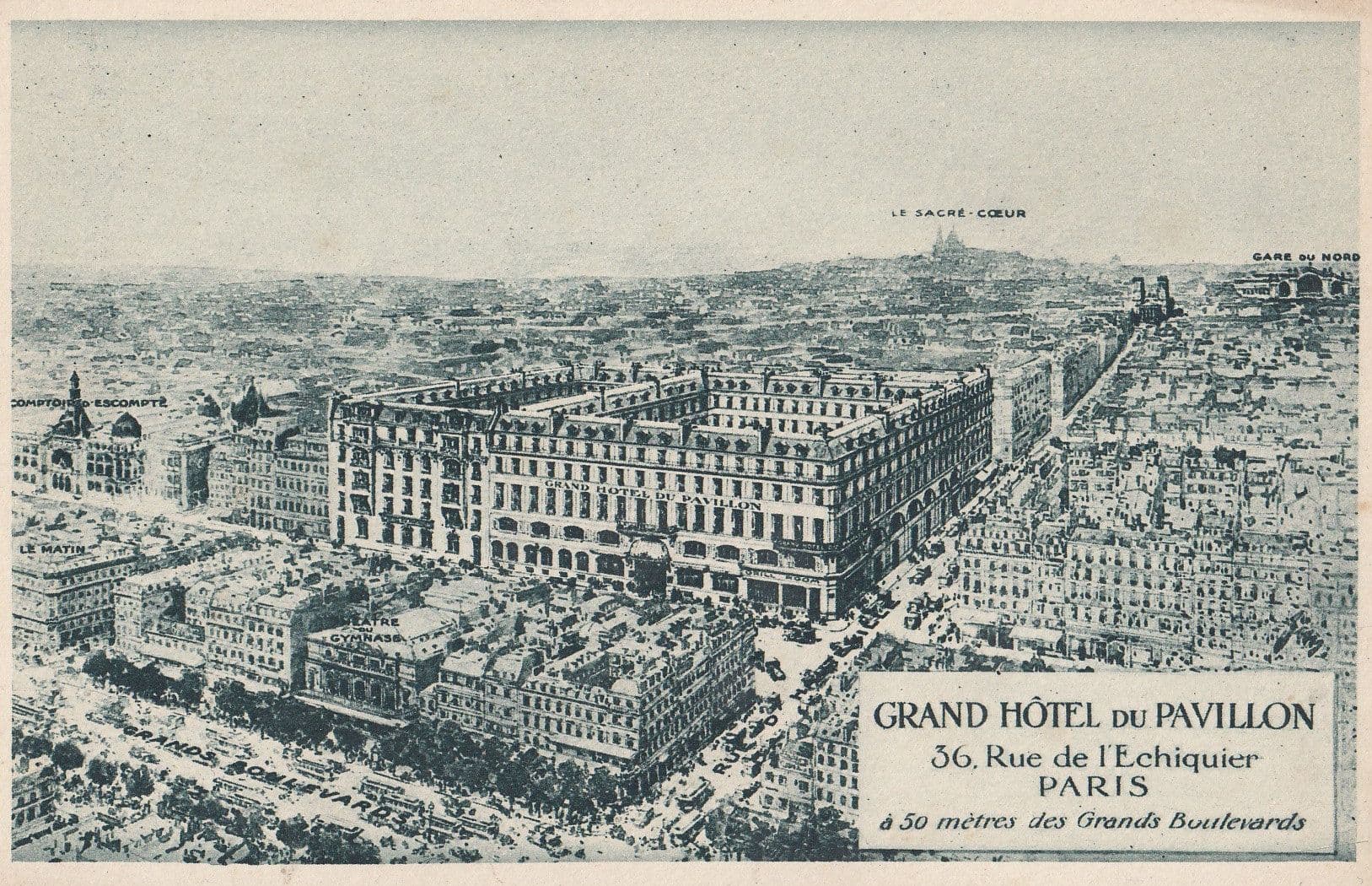 Grand Hotel Du Pavillon Paris Aerial Old Advertising Postcard