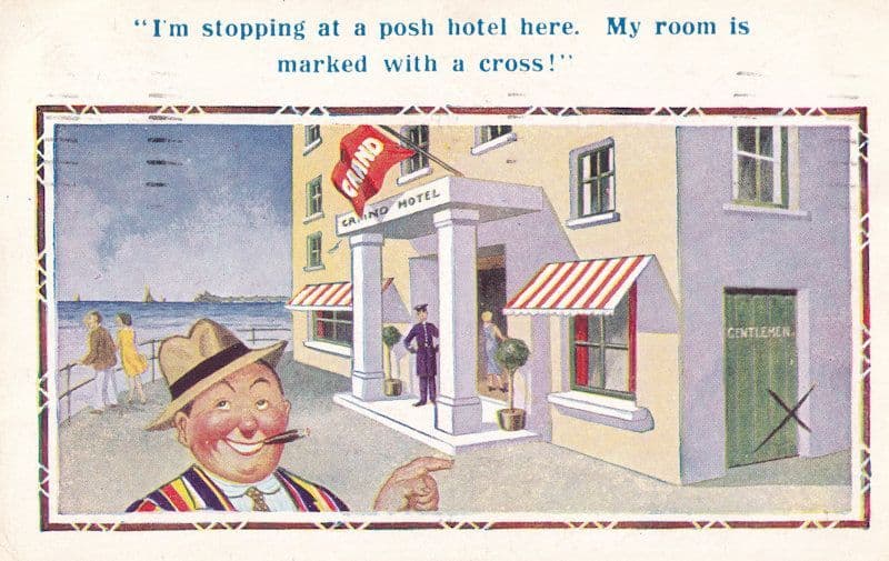 Grand Hotel Reservation Arrival Old Comic Humour Postcard