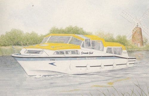 Grande Girl Wroxham Norfolk Boat For Hire Painting Postcard