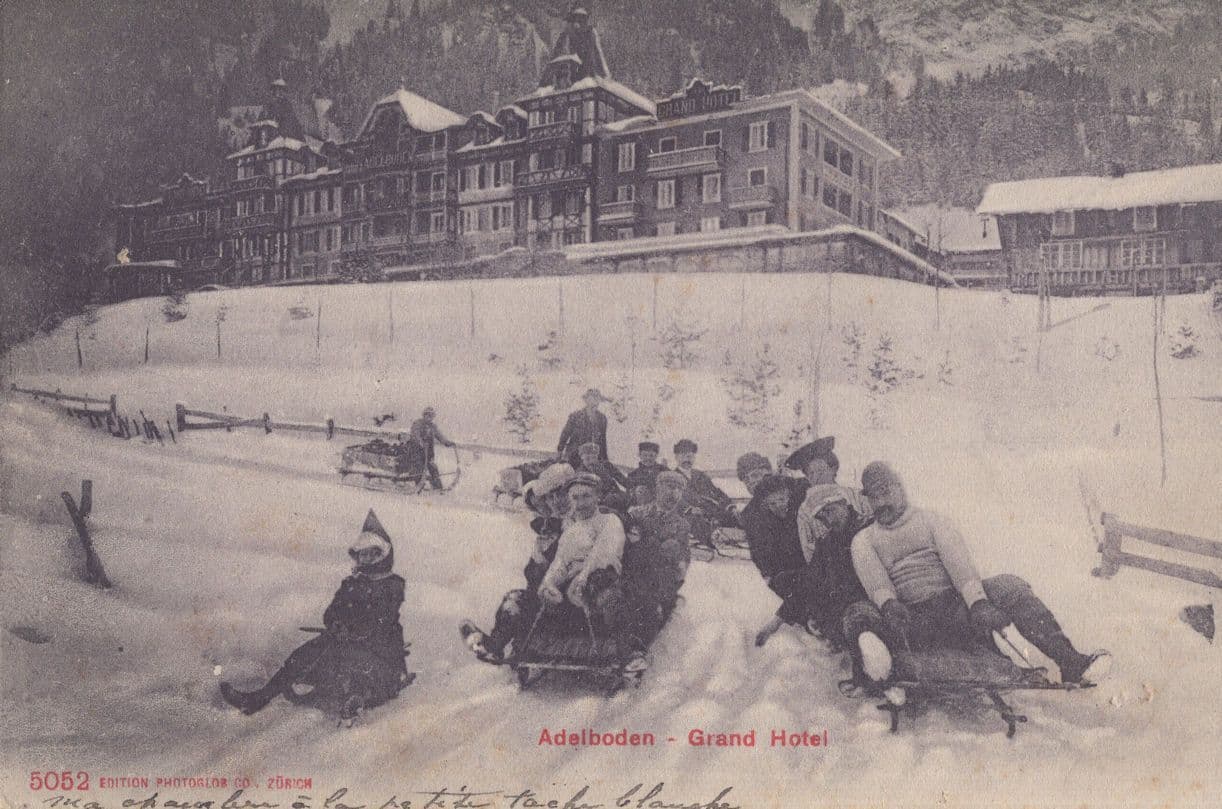 Grande Hotel Adelboden Tobogganing 1908 Switzerland Postcard