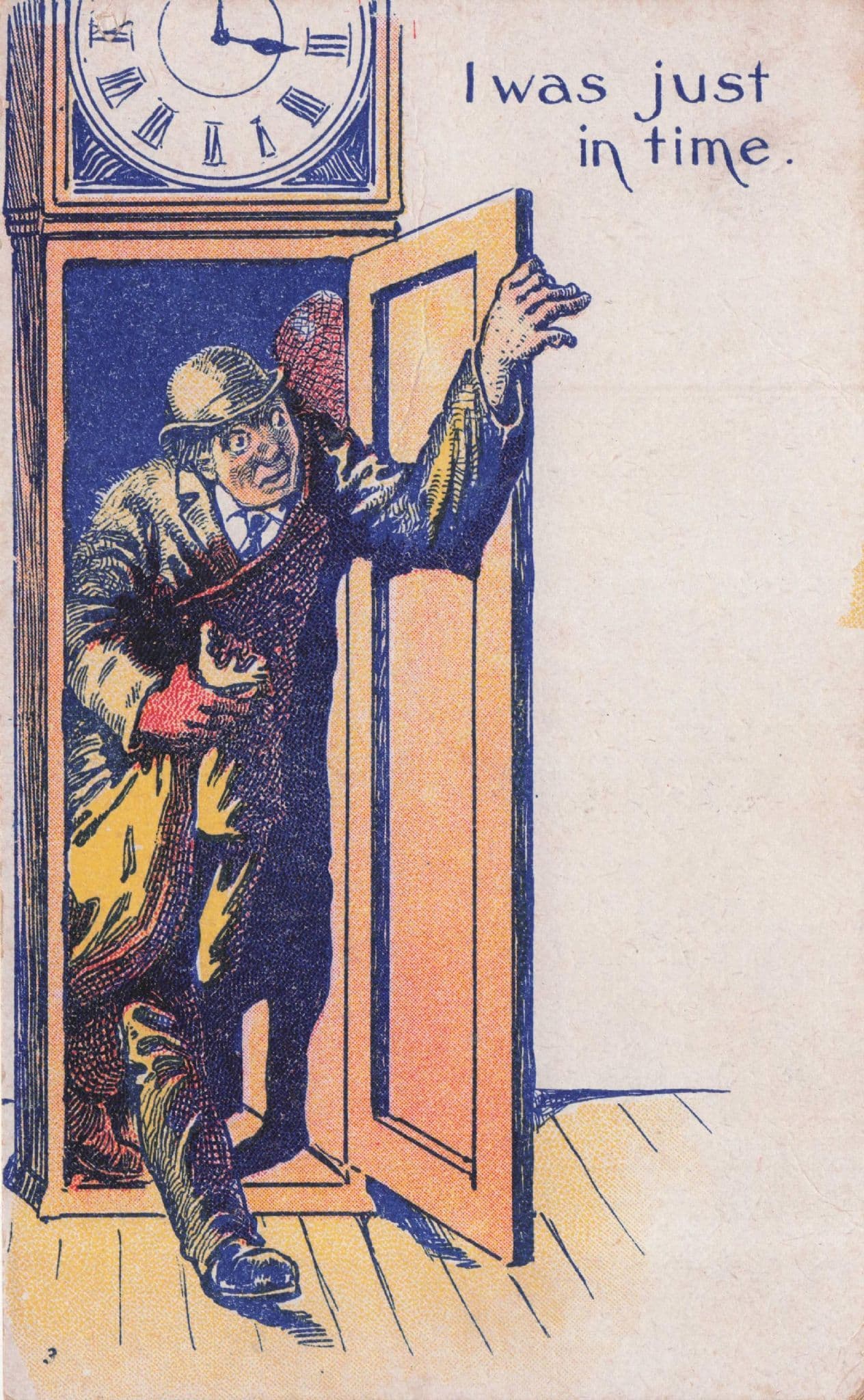 Grandfather Clock Antique Just In Time Comic Postcard