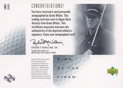 Grant Waite Sign Of The Times Hand Signed 2001 SP Golf Autograph Card