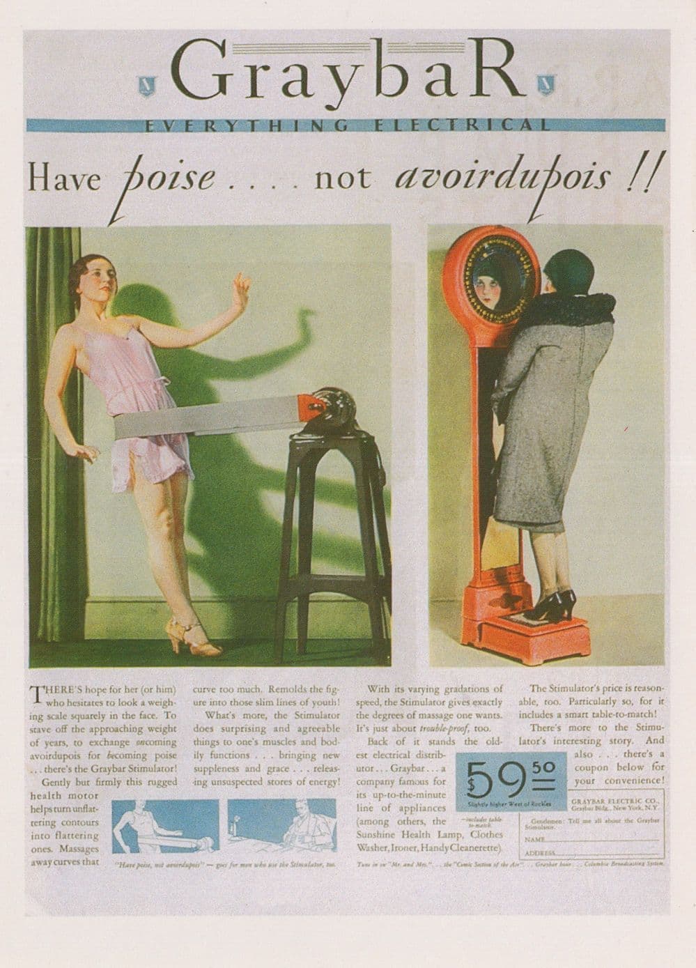 Graybar Body Massager Lose Weight Old Scales Advertising Postcard