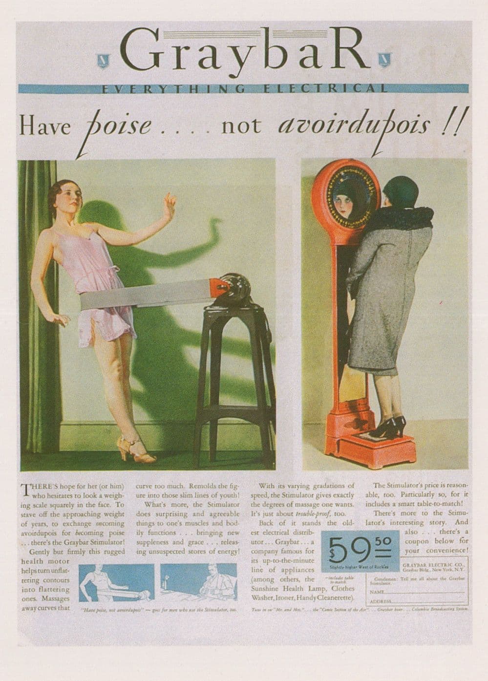 Graybar Old Body Massager Lose Weight Scales Advertising Postcard