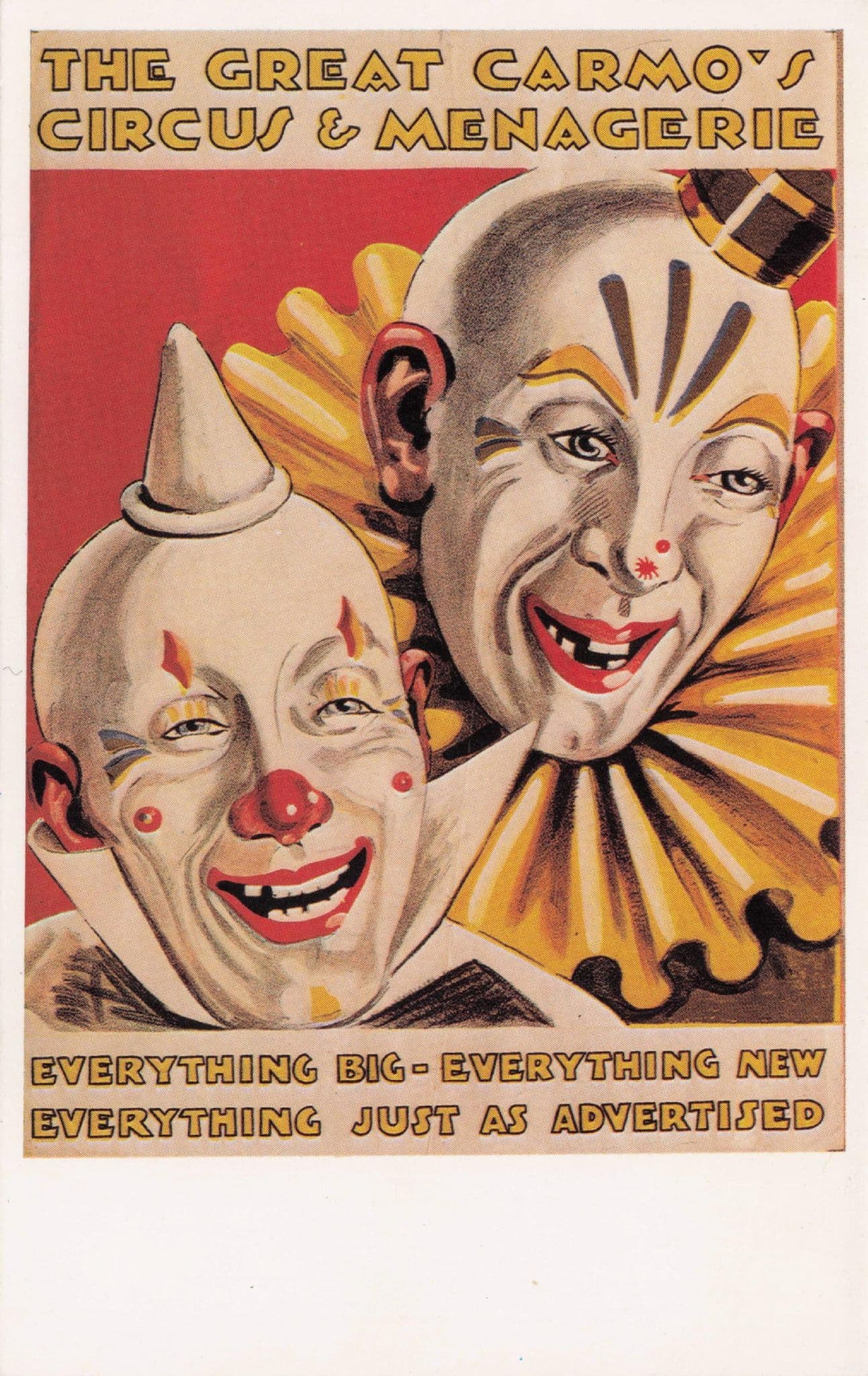 Great Carmo Circus & Menagerie Clown Poster Postcard