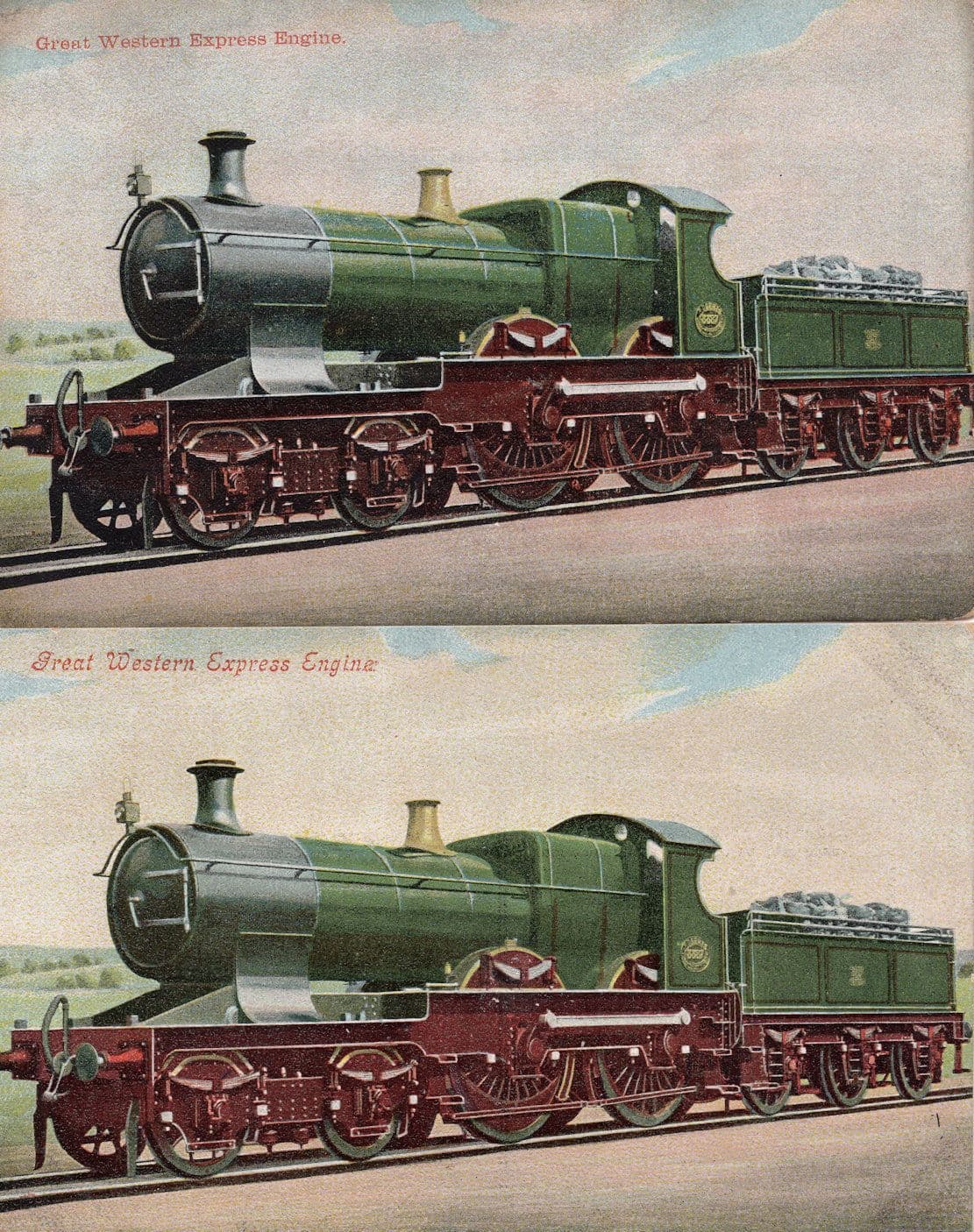 Great Western Express Engine Train 2x Antique Valentines Postcard s