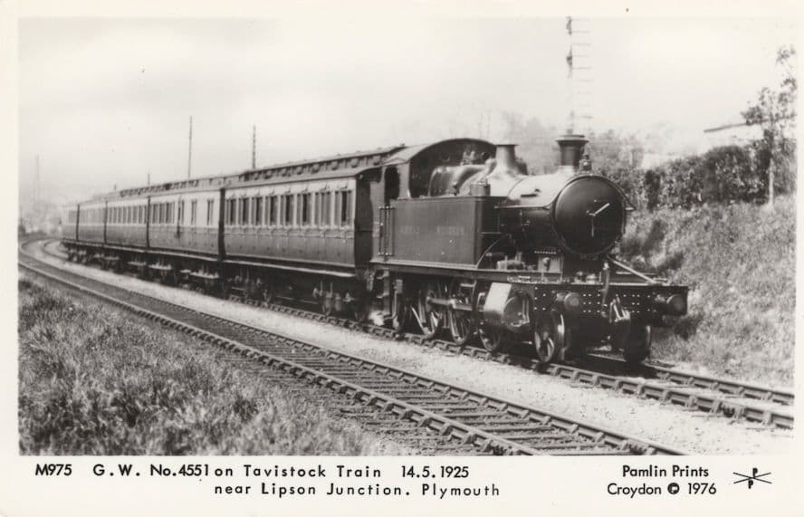 Great Western No 4551 on Tavistock Train Lipson Junction 1925 Postcard