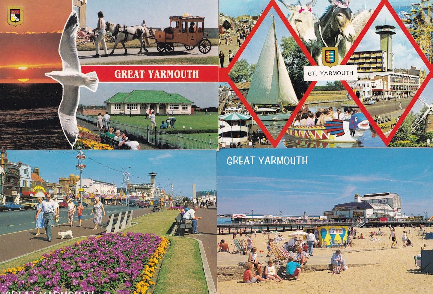 Great Yarmouth Bowling Green Walking The Dog Weeing Red Indian Boat 4x Postcard s