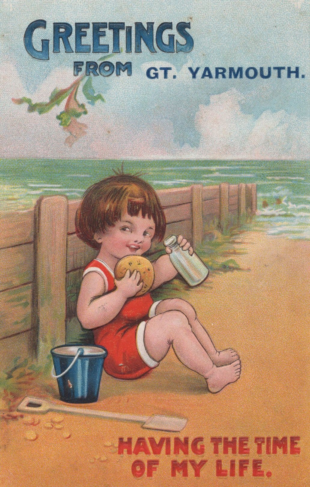 Great Yarmouth Child & Milk Bottle Amazing Raised Norfolk Old Postcard