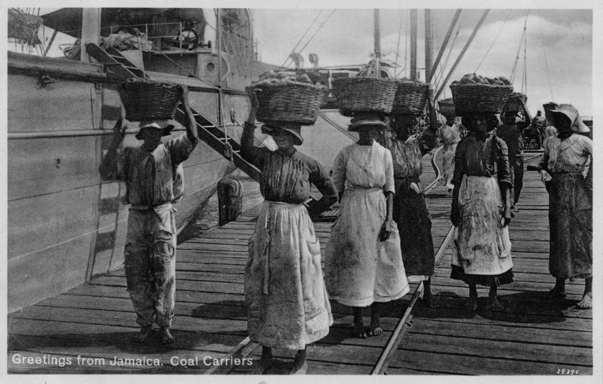 Greetings From Jamaica Coal Carriers Lady Basket Old PB RPC Postcard