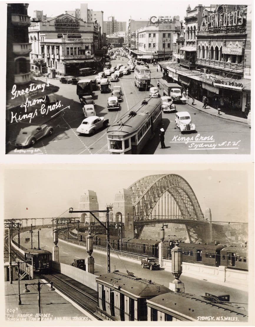 Greetings From Kings Cross Sydney Trams Australia 2x RPC Postcard s
