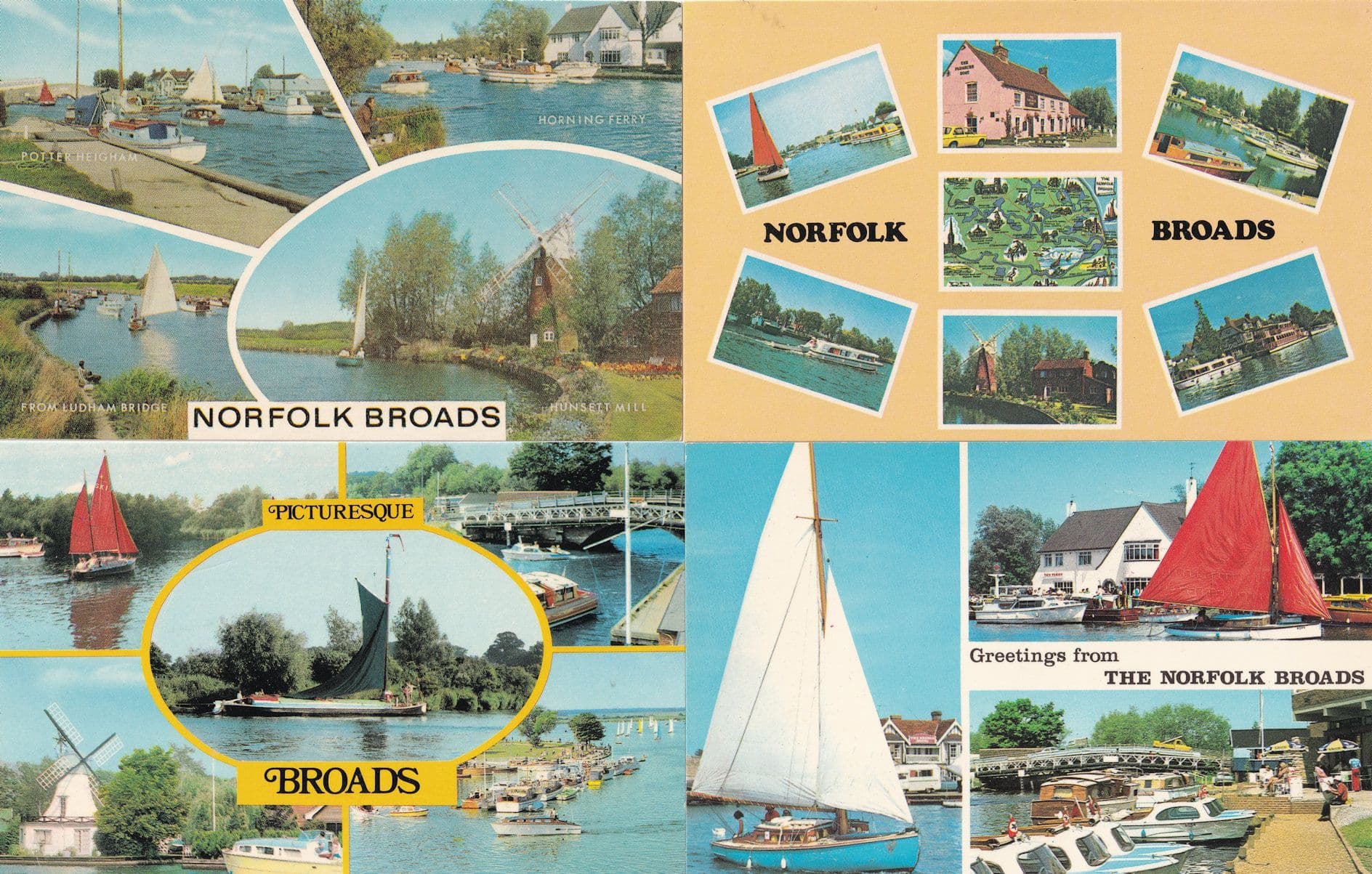 Greetings From The Norfolk Broads 8x 1970s Postcard s