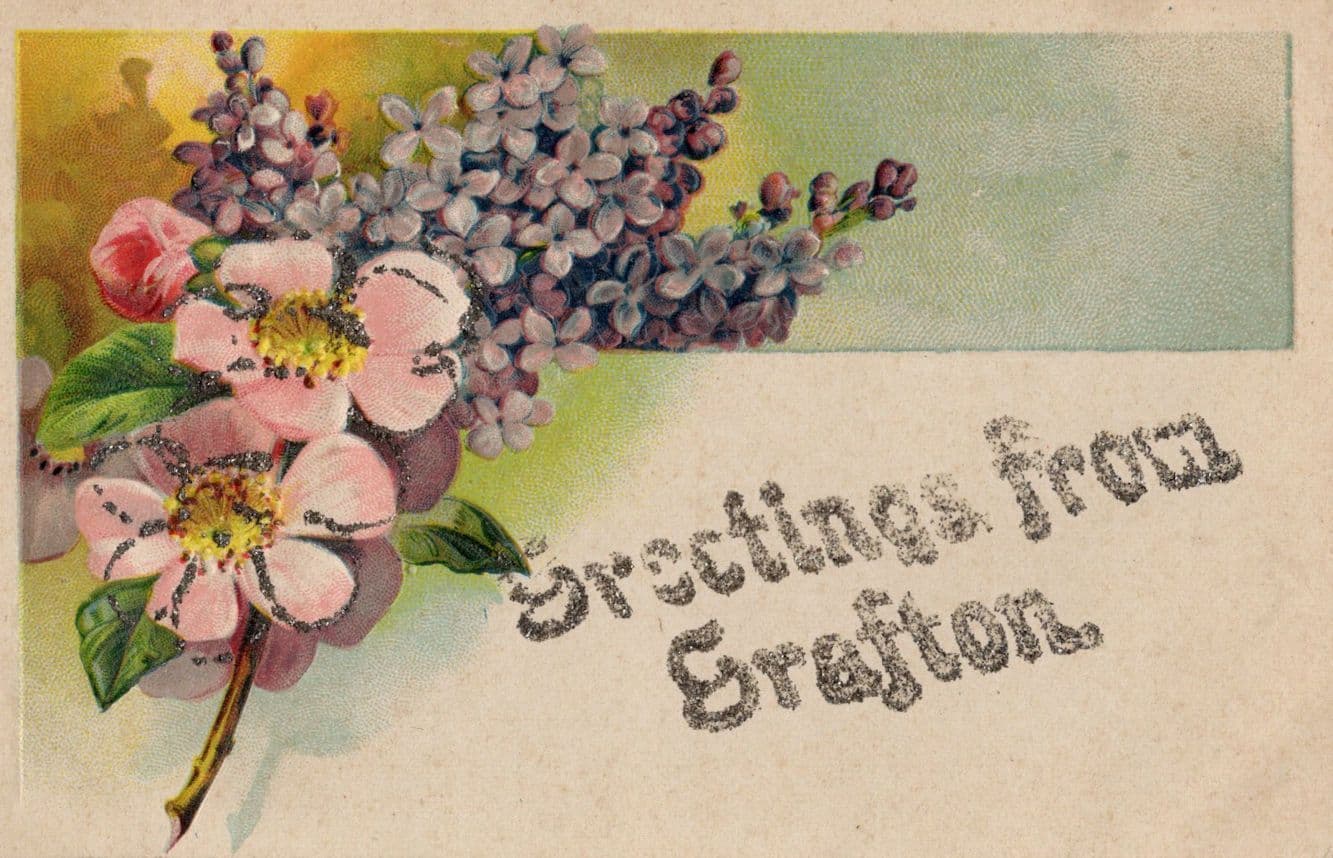 Greetings Grafton Massachusetts Real Glitter USA Old Greetings Postcard