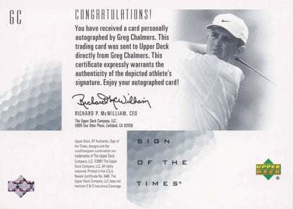 Greg Chalmers  Sign Of The Times Hand Signed 2001 SP Golf Autograph Card