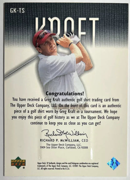 Greg Kraft 2001 Tour Swatch Worn Shirt Golf Rare Limited Relic Upper Deck Card