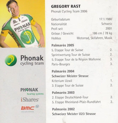 Gregory Rast Swiss Cycling Champion Phonak Team Hand Signed Photo