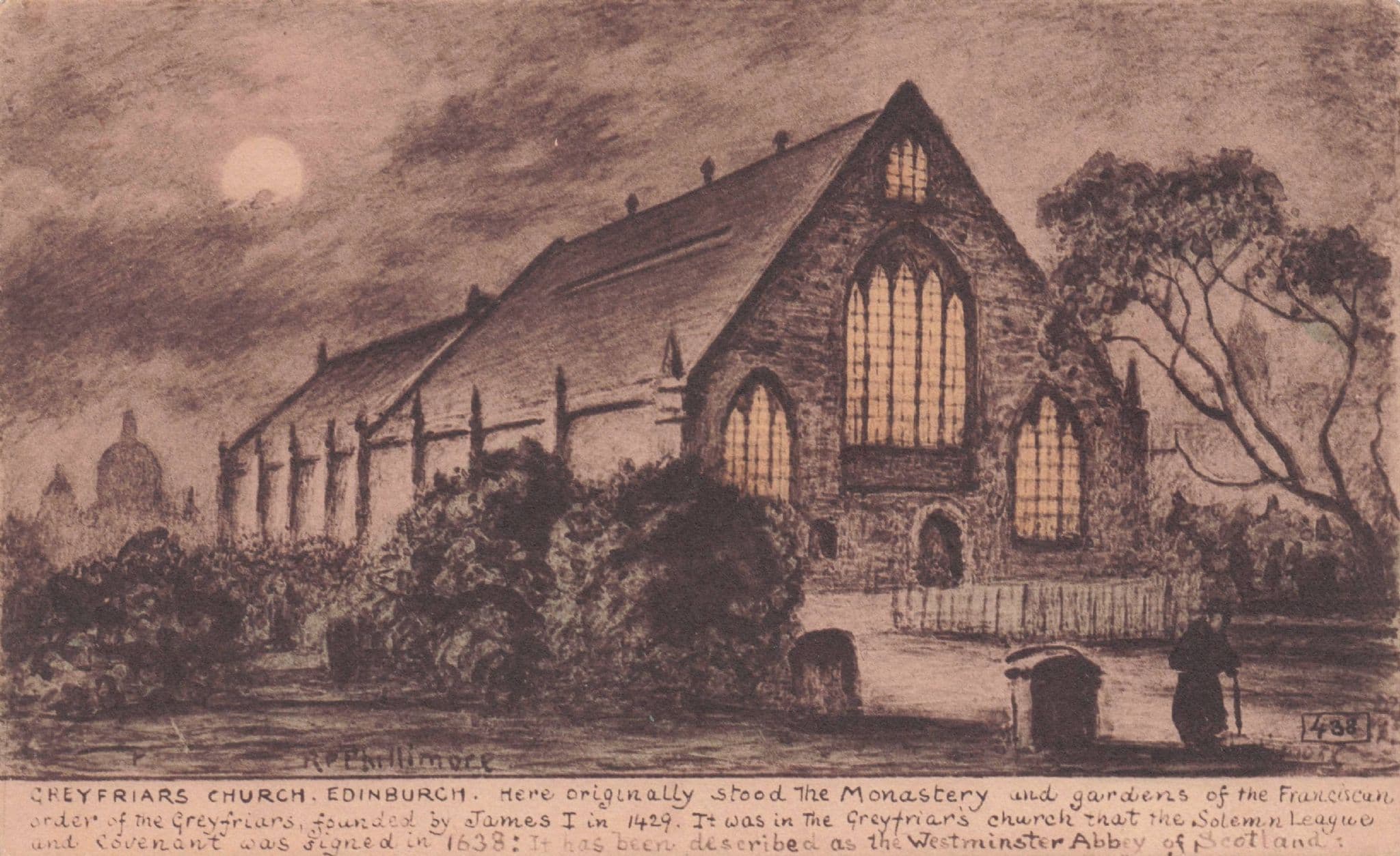 Greyfriars Church at Sunset Edinburgh Phillimore Old Postcard