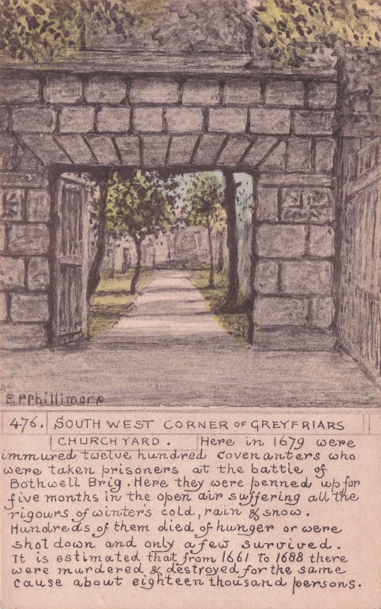 Greyfriars Churchyard Corner POW Starvation Phillimore Old Postcard