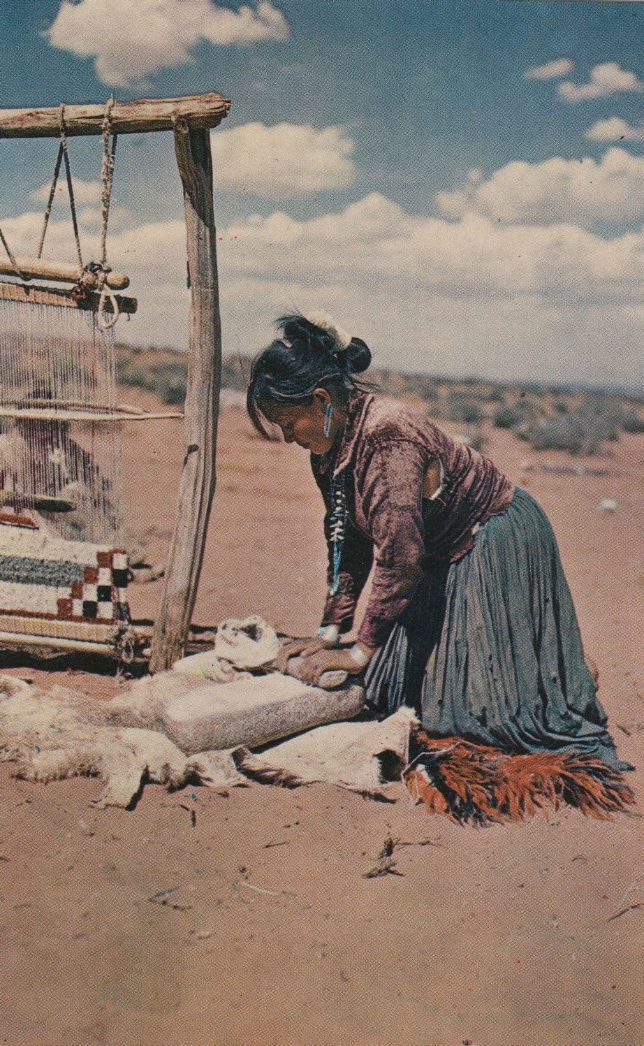 Grinding Corn On The Navajo Reservation Red Indian Postcard