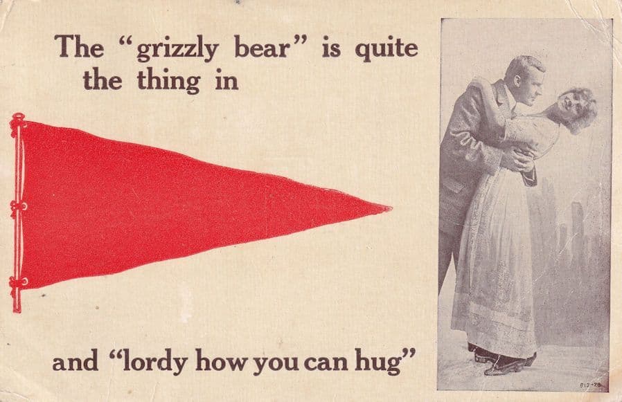 Grizzly Bear Hug Hugging Antique WW1 Postcard