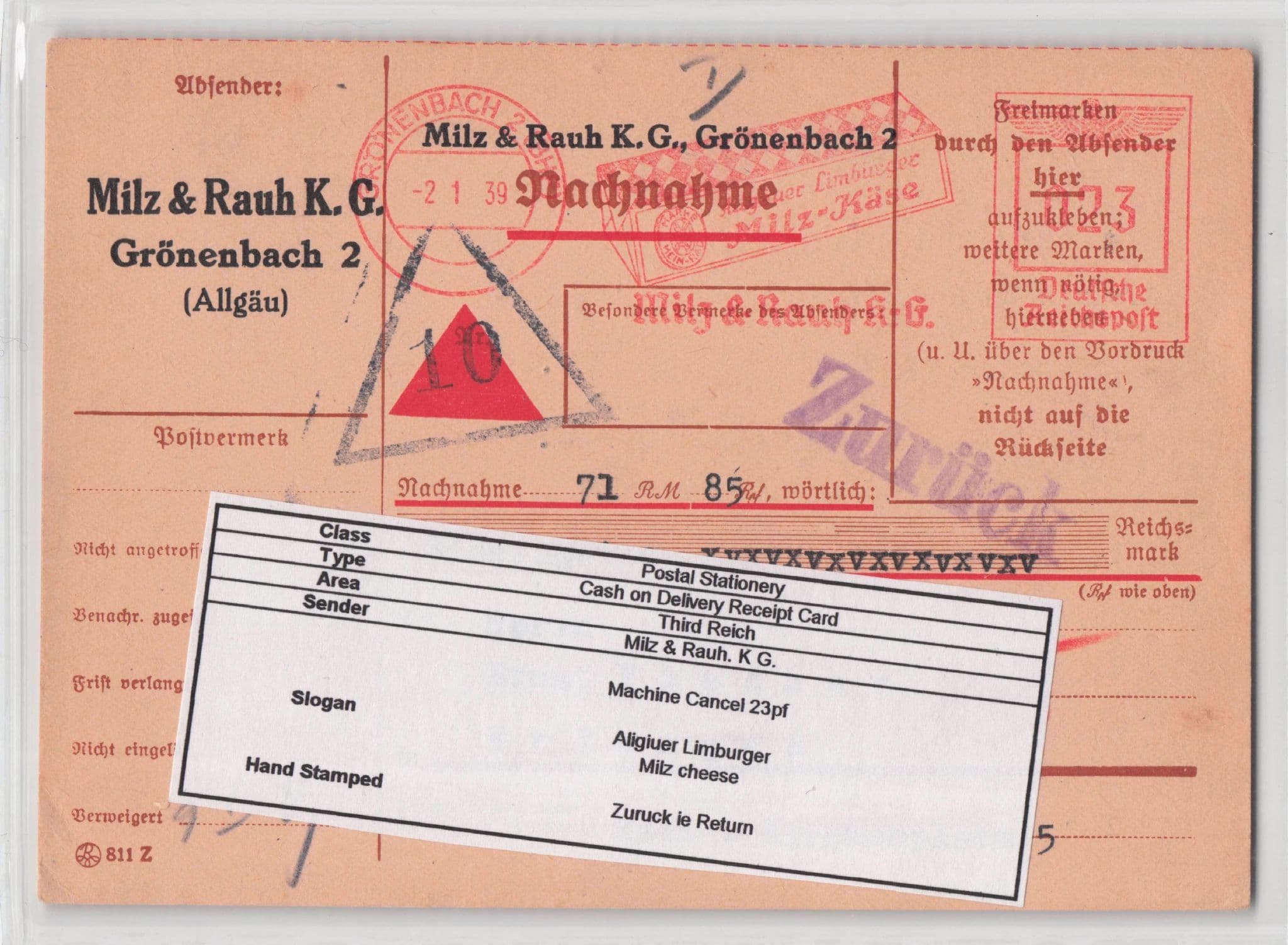 Gronenbach Third Reich Nazi Party Milk Cheese German Old Postcard