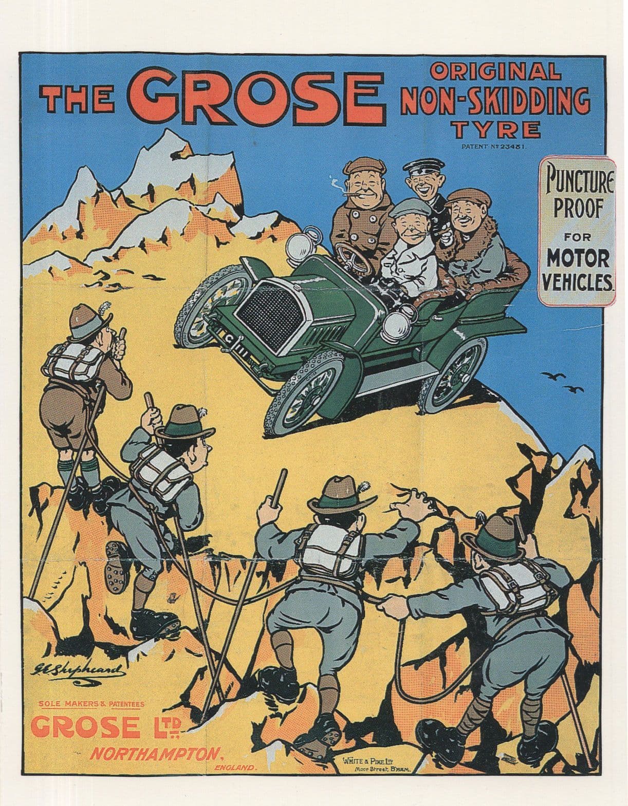 Grose Non Skidding Classic Car Racing Tyre Comic Poster Postcard