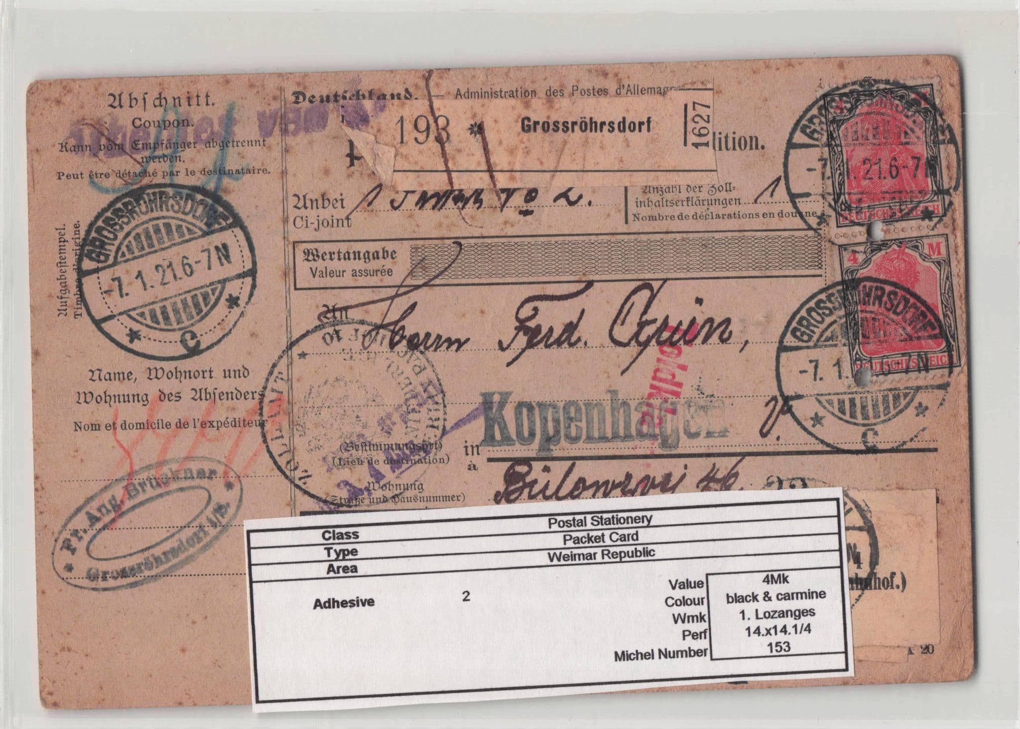 Grossrohrsdorf Germany 1921 Packet Coupon Card Antique Postcard