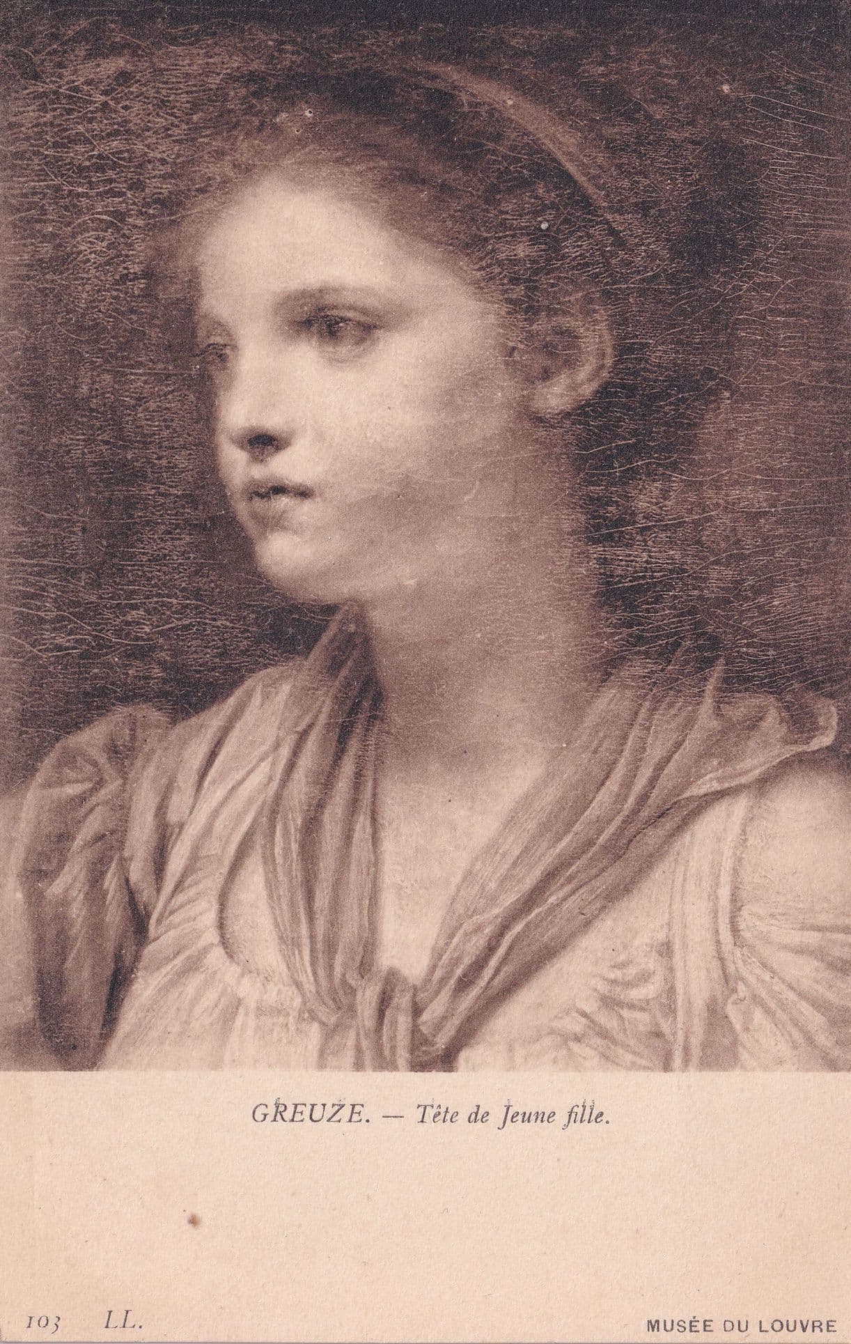 Grueze Jeune Fille Musee De Louvre Painting Antique Postcard