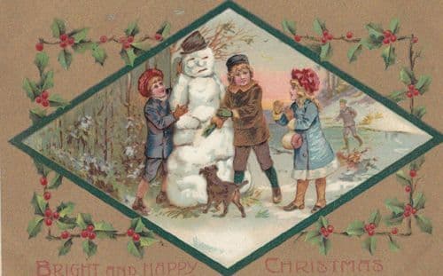 Grumpy Snowman For Happy Christmas Antique Comic Humour Postcard