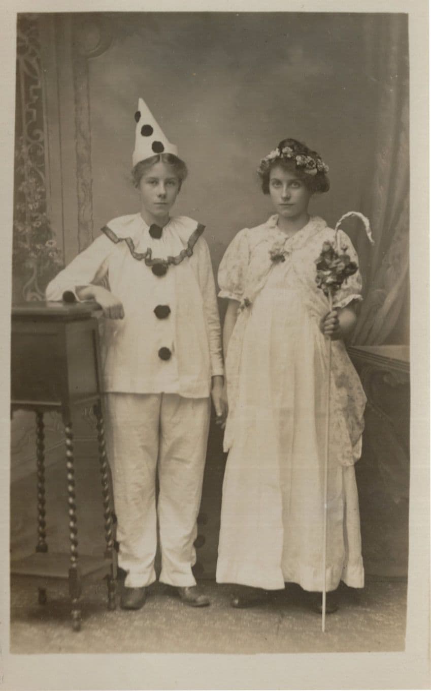 Grumpy Teenage Pierrot With Theatre Country Girl Old RPC Postcard