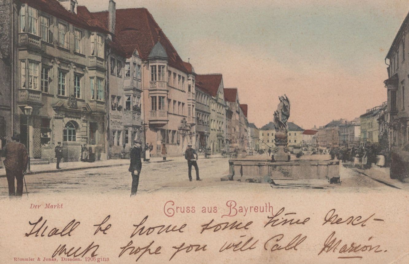 Gruss aus Bayreuth der Markt German Old 1904 Postcard