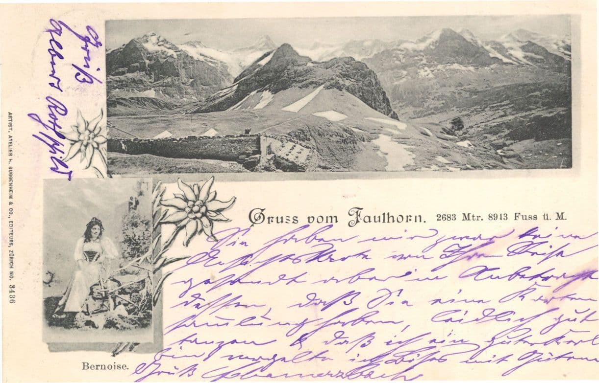 Gruss Aus Hotel Faulhorn Switzerland Bernoise Rare 1901 Old Postcard