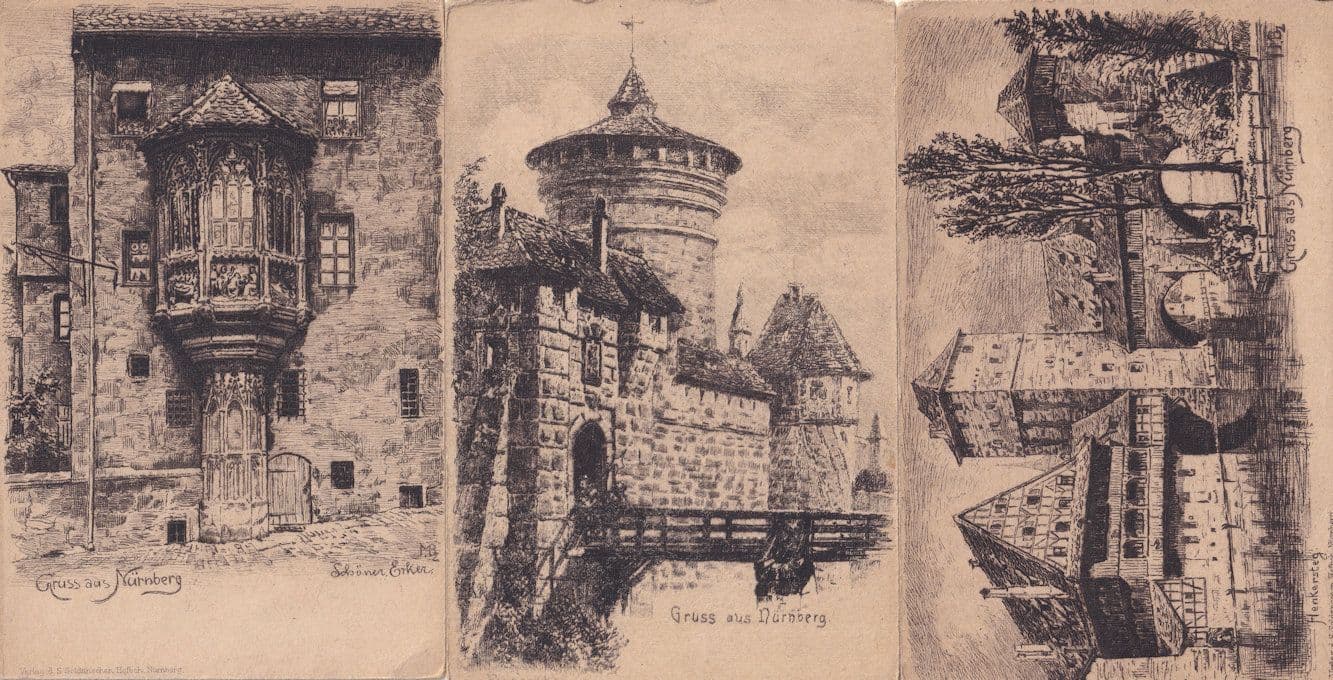 Gruss Aus Nurnberg Henkersteg 3x Circa 1901 German Painting Postcard s