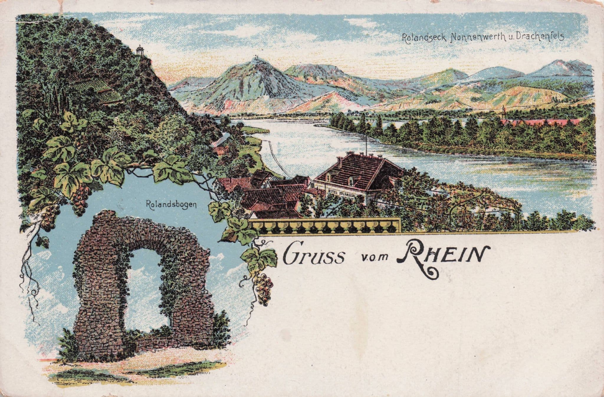 Gruss Aus Rolandsbogen Rhein Rhine River German Old Postcard