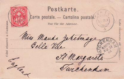 Gruss Aus St Moritz Map Switzerland Antique 1901 Postcard