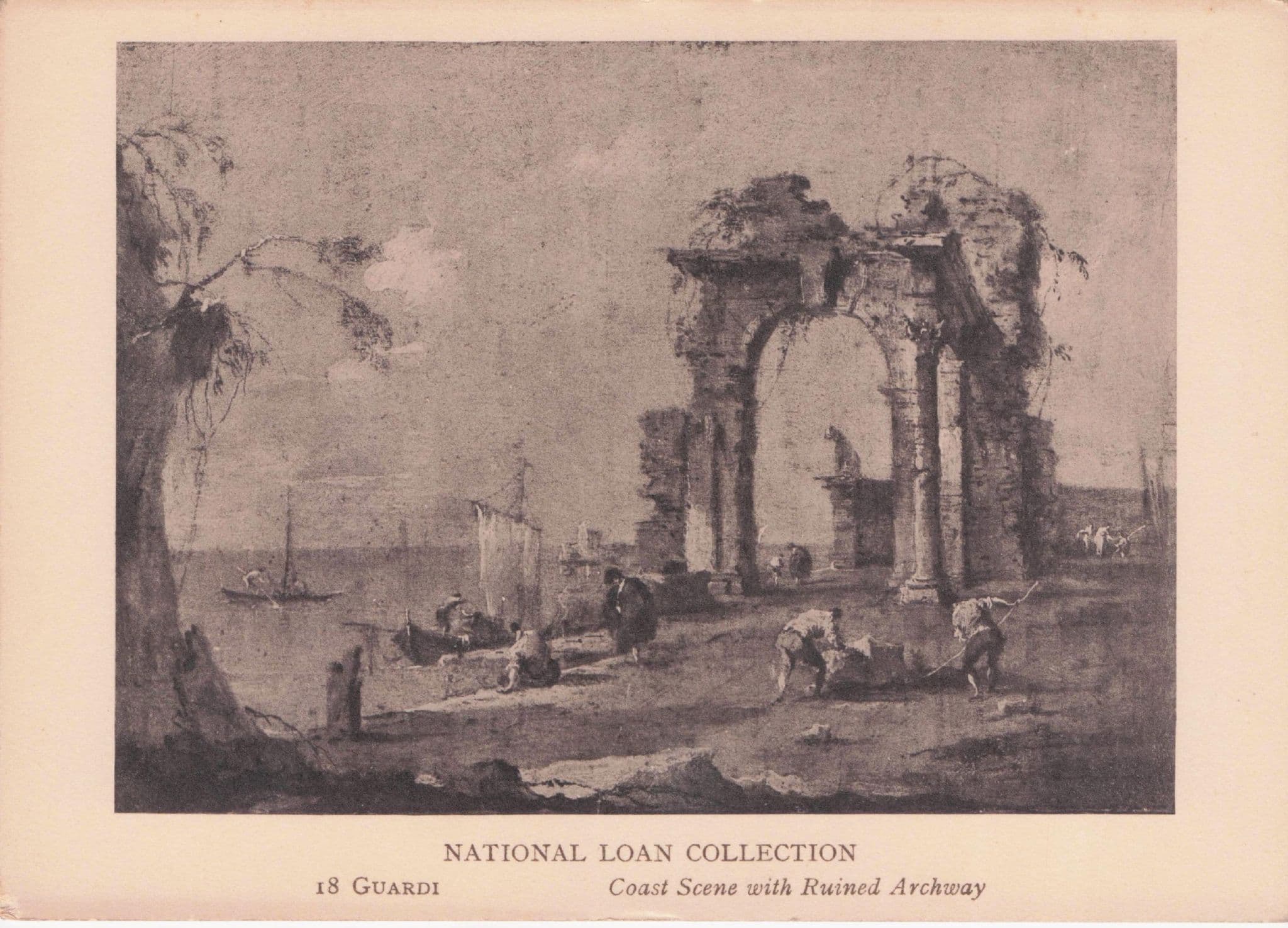 Guardi Coast Scene With Ruined Archway Old Painting Postcard