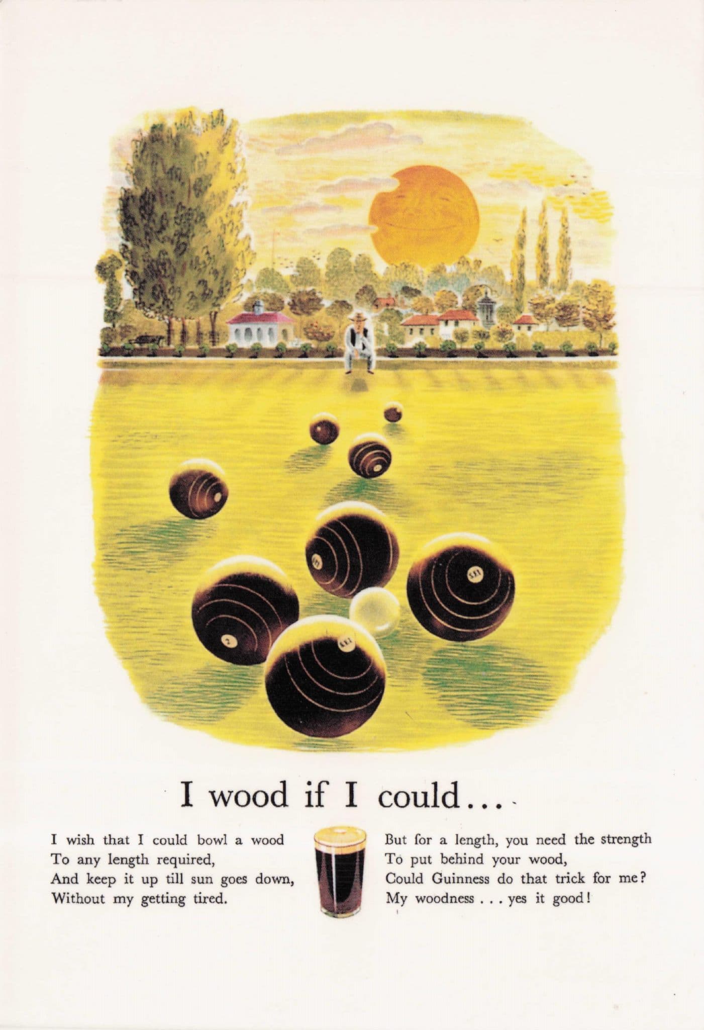 Guinness Bowls I Would If I Could Irish Bowling Advertising Postcard
