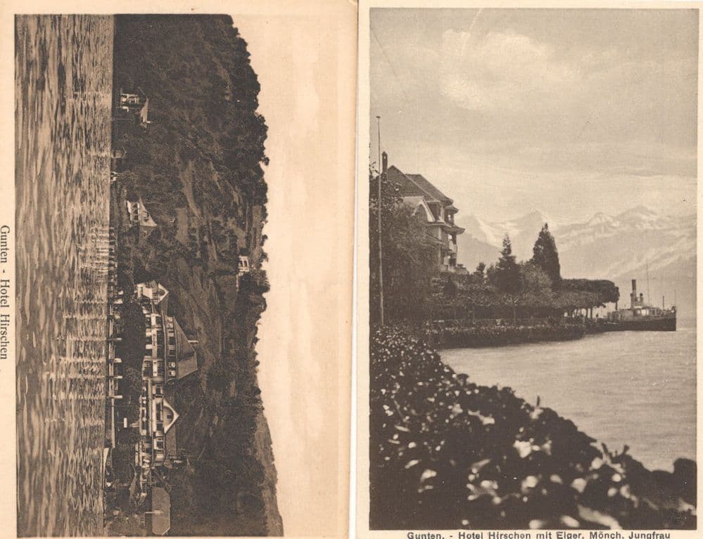 Gunten Hotel Hirschen Switzerland  2x EX Old Postcard s