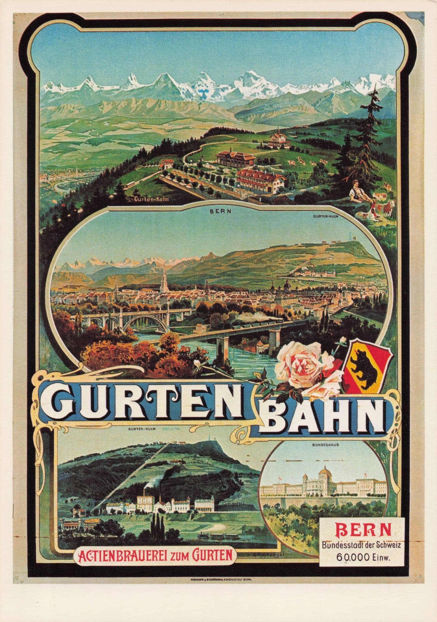 Gurten Bahn Switzerland 1895 Swiss Travel Advertising Poster Postcard