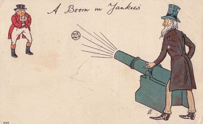 Guy Fawkes With Gunpowder Cannon Blowing Up American Man Antique Comic Postcard